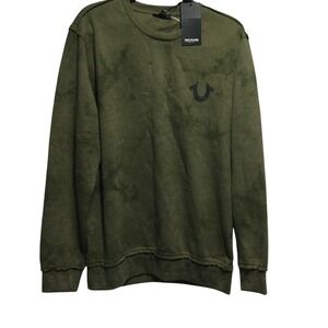 True Religion Crewneck Sweatshirt Olive Green Tie Dye Logo Mens M‎